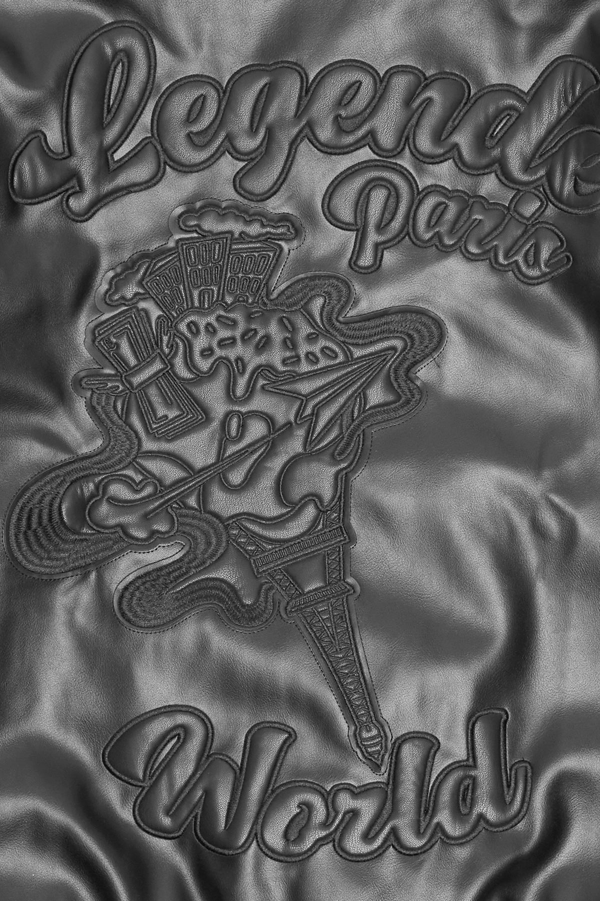 LP ICE CREAM LEATHER VARSITY JACKET - BLACK